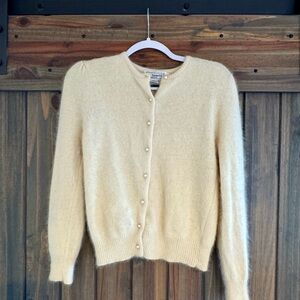 Vintage Angora-Cashmere Blend Cream Button-Up Cardigan